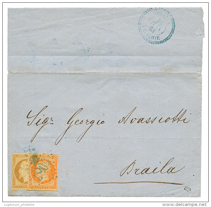 IBRAILA : 1864 10c + 40c Obl. GC 5087 + IBRAILA VALACHIE Bleu(verso) Sur Lettre Pour BRAILA. TTB. - Autres & Non Classés