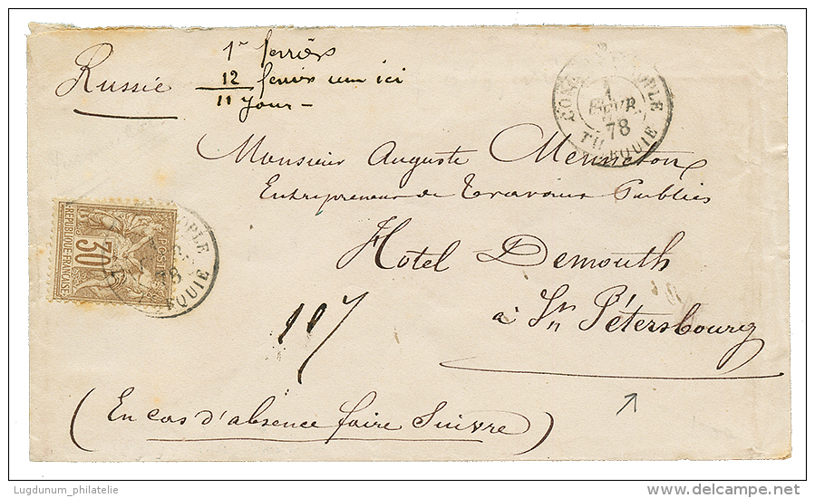 CONSTANTINOPLE Pour La RUSSIE : 1878 30c SAGE Obl. CONSTANTINOPLE Pour ST PETERSBURG(RUSSIE). TB. - Lettres & Documents