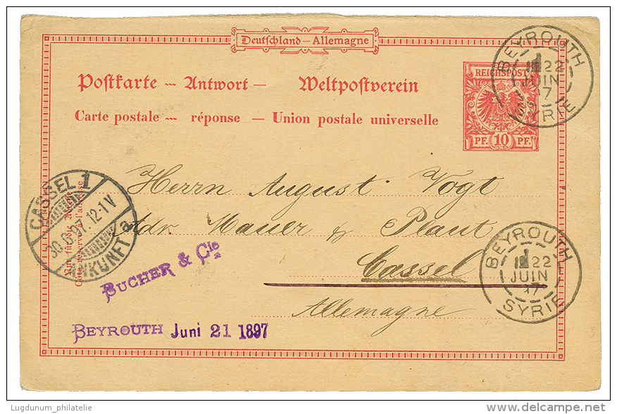 BEYROUTH : 1897 Entier ALLEMAND Obl. Cachet Français BEYROUTH SYRIE Pour L'ALLEMAGNE. Verso, Cachet Du Bureau Aut - Andere & Zonder Classificatie