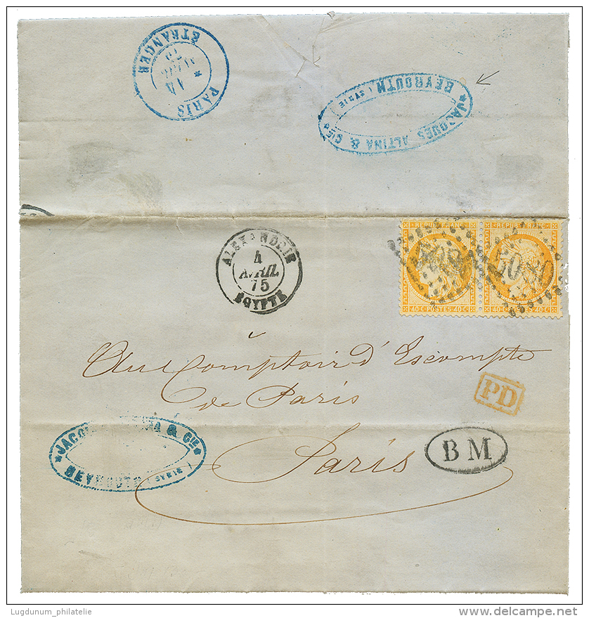 BEYROUTH - BOITE MOBILE : 1875 Paire 40c CERES(n°38) Obl. GC 5080 + ALEXANDRIE EGYPTE + B.M Sur Lettre Avec Texte De - Ceres