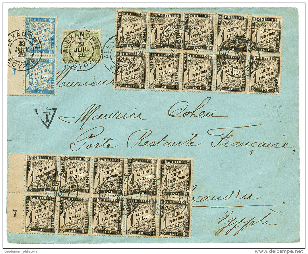 1920 TAXE 1c Noir(x20) Pd+ 5c(x2)+ 20c Obl. ALEXANDRIE EGYPTE Sur Enveloppe Taxée. RARE. TTB. - Brieven En Documenten