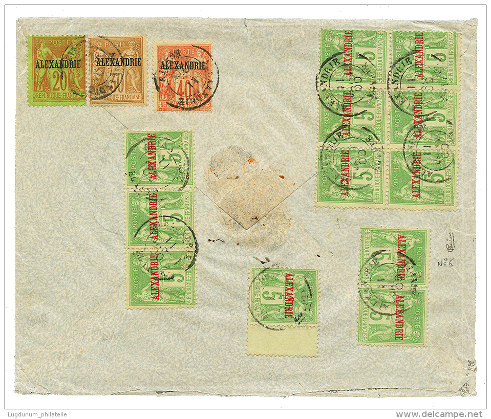 1911 12 Exemplaires Du Rare 5c SAGE Type 2(n°6) + 20c+30c+ 40c Obl. ALEXANDRIE EGYPTE Au Verso D'une Enveloppe RECOM - Storia Postale