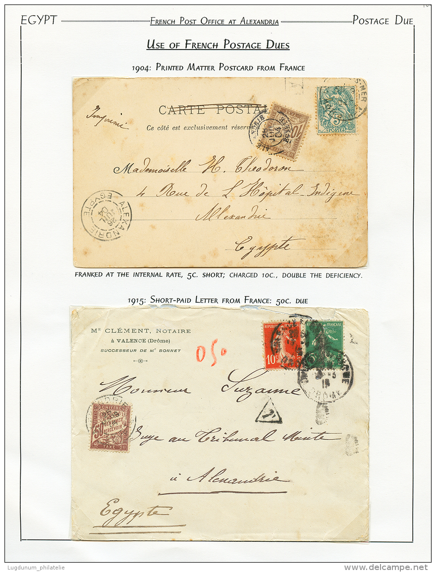 2 Lettres De FRANCE Taxées Au Bureau D' ALEXANDRIE Avec TAXE De FRANCE à 10c Ou 50c. TB. - Lettres & Documents