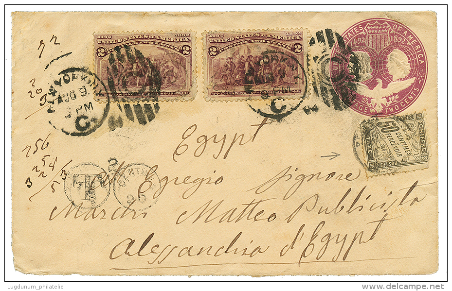 50c TAXE Noir Utilisé à ALEXANDRIE : 1894 USA Entier 2c + 2c(x2) Obl. NEW YORK Pour ALEXANDRIE Taxé - Brieven En Documenten