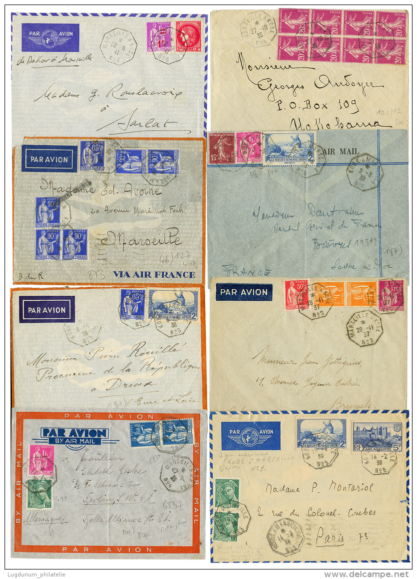 BATEAU / AVION : 1936/39 Lot 16 Lettres BATEAU/AVION Avec MARSEILLE A KOBE Ou KOBE A MARSEILLE. TB. - Maritime Post