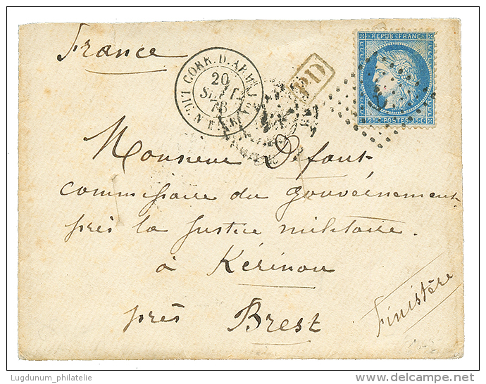 1873 25c CERES Obl. ANCRE + CORR. D'ARM. LIG. N PAQ FR N°1 Sur Env. Pour La FRANCE. TB. - Posta Marittima