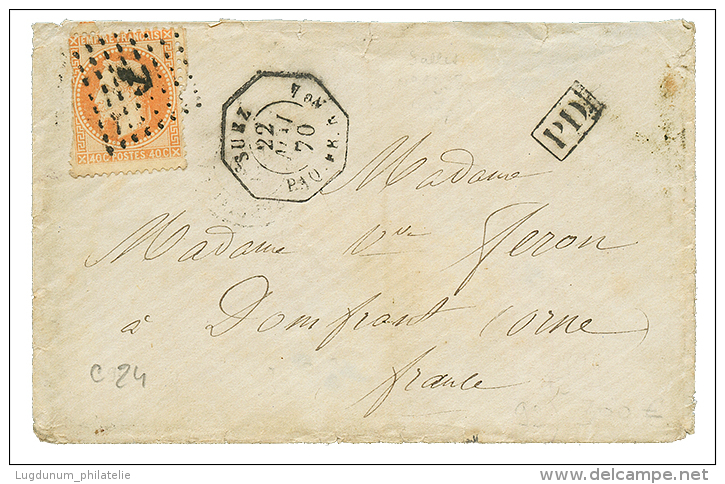 1870 40c(defectueux) Obl. ANCRE + SUEZ PAQ FR N°4 Sur Enveloppe Pour La FRANCE. TB. - Maritieme Post