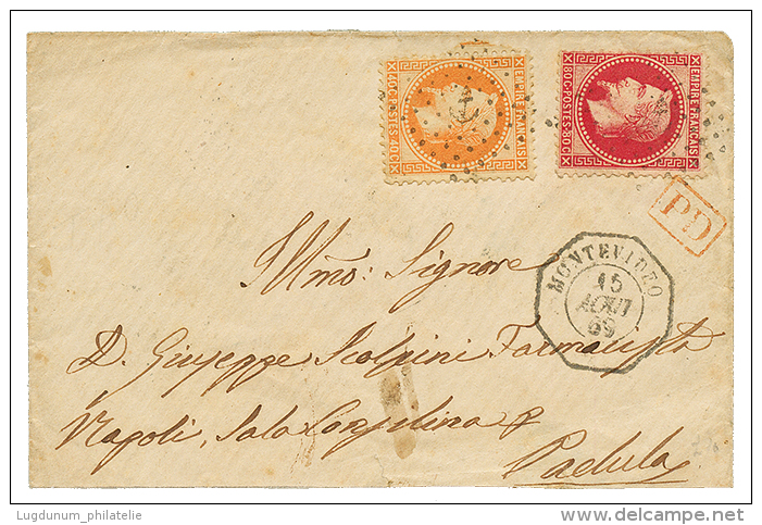 1869 40c + 80c Obl. Ancre + MONTEVIDEO Sur Enveloppe Pour L'ITALIE. TB. - Maritieme Post