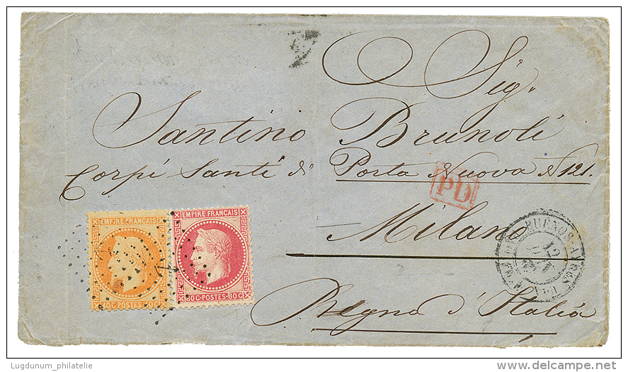 1869 40c + 80c Obl. Ancre + BUENOS-AYRES PAQ FR J Sur Env(pd) Pour L'ITALIE. TB. - Maritime Post