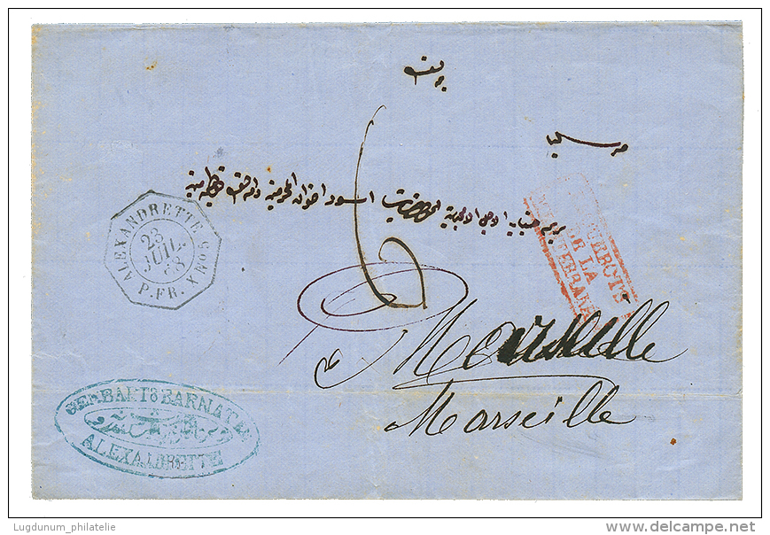 1868 Cachet Rare ALEXANDRETTE PAQ FR X N°5 + Taxe 6 Sur Lettre Pour La FRANCE. Superbe. - Maritime Post