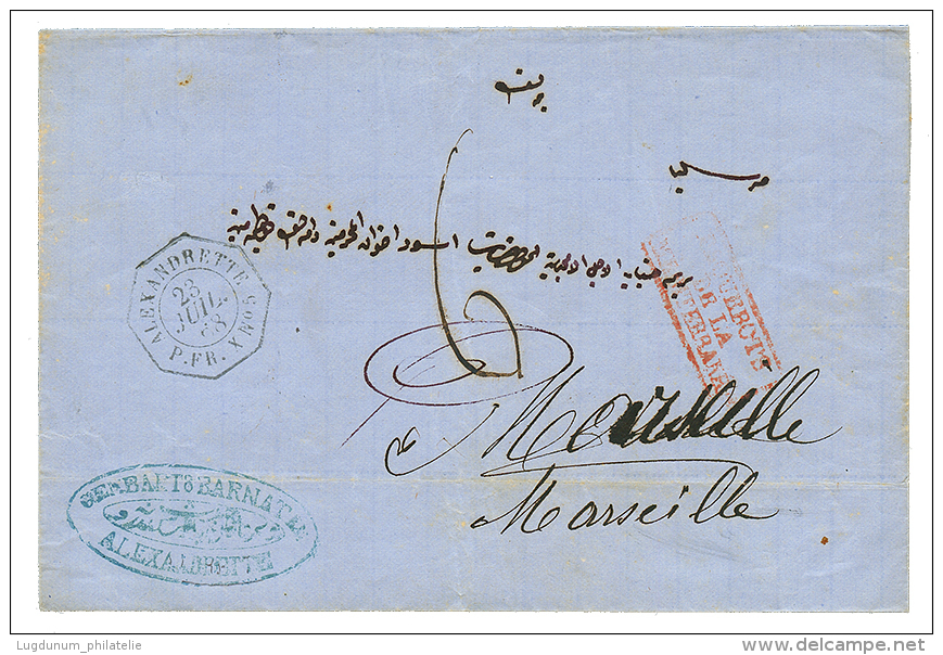 1868 Cachet Rare ALEXANDRETTE PAQ FR X N°5 + Taxe 6 Sur Lettre Pour La FRANCE. Superbe. - Maritieme Post