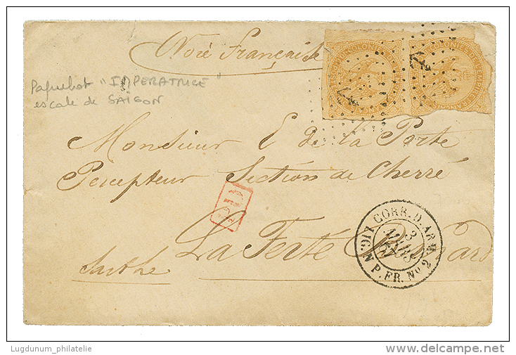 1867 Paire 10c AIGLE(def) Obl. ANCRE + CORR. D'ARM. LIG. N P.FR N°2 Sur Env. Pour La FRANCE. TB. - Maritime Post