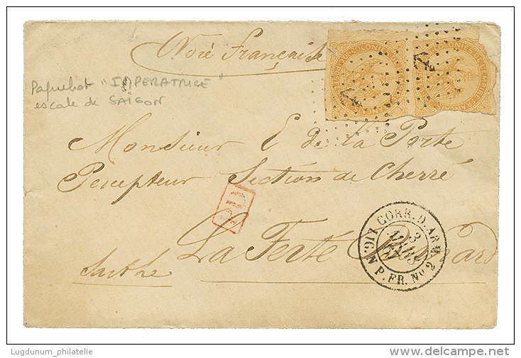 1867 Paire 10c AIGLE(def) Obl. ANCRE + CORR. D'ARM. LIG. N P.FR N°2 Sur Env. Pour La FRANCE. TB. - Maritieme Post