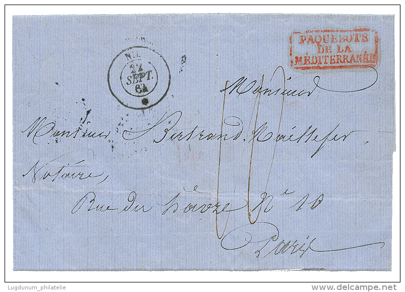 RETOUR PAQUEBOT PHASE - Utilisation Du Cachet NIL : 1864 NIL 22 Sept 64 + Taxe 10 Sur Lettre De CONSTANTINOPLE Pour PARI - Maritime Post