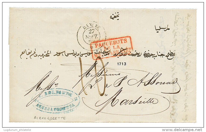 ALEXANDRETTE : 1862 DANUBE 27 Sept 62 + Taxe 10 Sur Lettre Avec Texte D'ALEXANDRETTE. TTB. - Posta Marittima