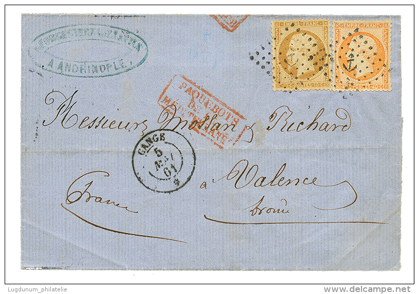 1861 10c + 40c Obl. ANCRE + GANGE 5 Mai 61 Sur Lettre D' ANDRINOPLE Pour La FRANCE. Superbe. - Maritieme Post