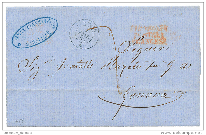 1860 Paquebot CAPITOLE 9 Fev 60 + Taxe 7 Sur Lettre De MARSEILLE Pour L'ITALIE. Indice 17. TTB. - Posta Marittima