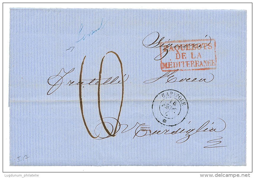 1857 CAPITOLE 16 FEV (dateur 7 Renversé) + Taxe 10 Sur Lettre De CONSTANTINOPLE. TTB. - Maritime Post
