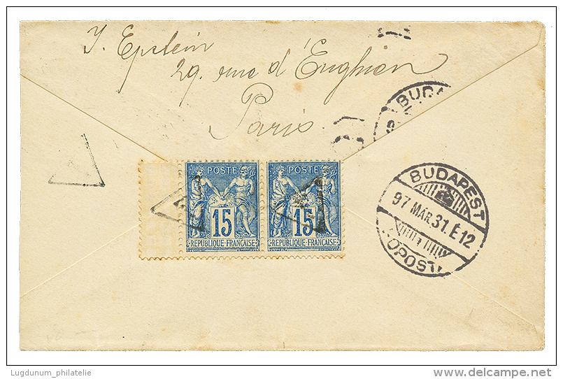 1896 Paire 15c SAGE Annulée Par Le Cachet Taxe "T" Au Verso D'une Enveloppe De PARIS Pour BUDAPEST(HONGRIE). Annu - 1877-1920: Semi-moderne Periode