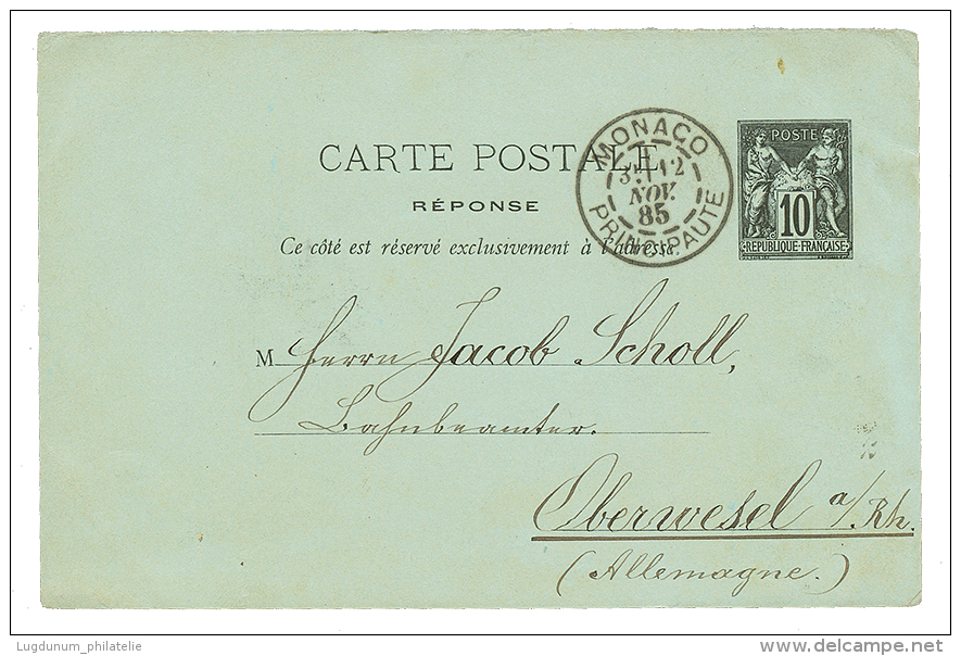 1885 Entier 10c SAGE Obl. MONACO PRINCIPAUTE Pour L' ALLEMAGNE. Superbe. - 1877-1920: Semi-moderne Periode
