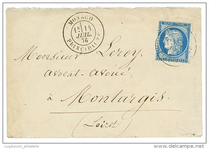 1876 25c CERES(n°60) Obl. MONACO PRINCIPAUTE Sur Enveloppe Pour La FRANCE. Superbe. - 1871-1875 Cérès