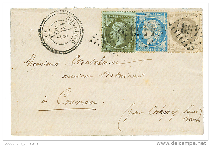 SEPTEMBRE 1871 - 3 EMISSIONS Différentes: 1c(n°19) + 4c(n°27) + 20c SIEGE(n°37) Obl. GC 4453 + T.22 C - 1870 Uitgave Van Bordeaux