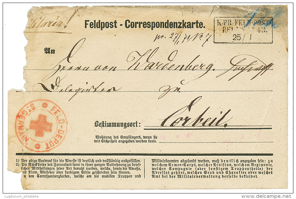 CROIX ROUGE - ST GERMAIN EN LAYE : 1871 Trés Rare Cachet CROIX ROUGE FELD DEPOT ST GERMAIN + FELDPOST RELAIS N&de - Oorlog 1870