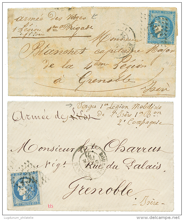 ARMEE DES VOSGES : 1871 2 Lettres Avec 20c BORDEAUX(pd) + "ARMEE DES VOSGES" Pour GRENOBLE. TB. - Oorlog 1870