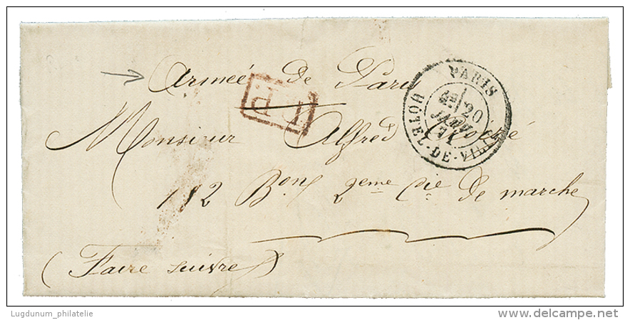 Lettre De PARIS Pendant Le SIEGE : PARIS HOTEL DE VILLE 20 Janv 71 + P.P Rouge + "ARMEE DE LA LOIRE" Sur Lettre Avec Tex - Oorlog 1870