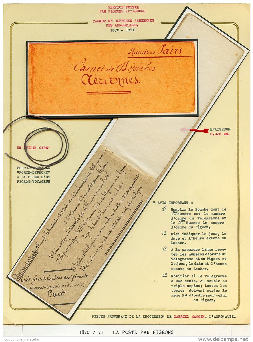 Lot De Documents GUERRE 1870 : DEPECHES TELEGRAPHIQUES (dont POSTE PAR PIGEON), 1 Carnet De DEPECHES AERIENNES, Petit Fa - Oorlog 1870