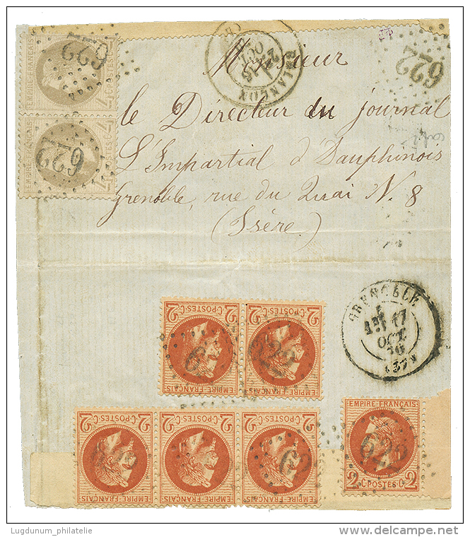 1870 4c(n°27)x2 + Verso 2c(n°26)x6 Obl. GC 622 + T.17 BRIANCON Sur Lettre Pour GRENOBLE. TB. - 1863-1870 Napoleon III Gelauwerd