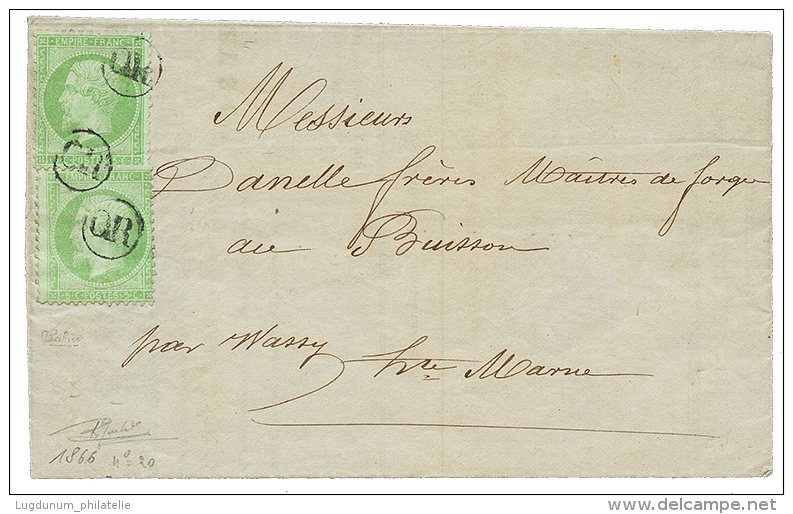 1866 5c(n°20)x2 Obl. Cachet OR Sur Lettre Avec Texte Daté "ALLICHAMPS" Pour WASSY(HAUTE MARNE). Le Cachet OR - 1863-1870 Napoleon III Gelauwerd