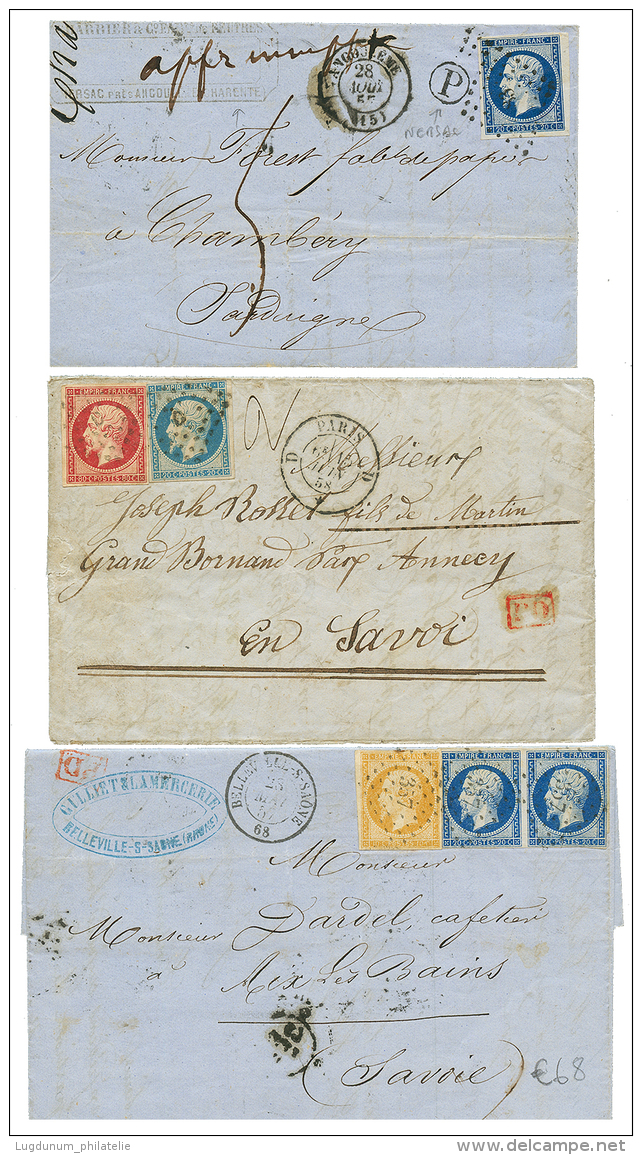 1857/58 3 Lettres Pour La SAVOIE Avec TB Combinaisons Ou Destination(GRAND BORNAND). TB. - 1853-1860 Napoleon III