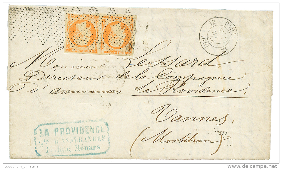 1856 Superbe Paire 40c(n°16) Obl. Roulette D' ETOILES Sur Lettre De PARIS Pour VANNES. Rare. TTB. - 1853-1860 Napoleon III