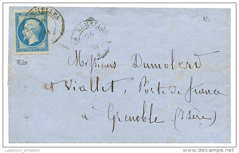 1861 FRANCE 20c(n°14) 4 Trés Grande Marges Obl. Cachet Sarde LES ECHELLES Sur Lettre Pour GRENOBLE. Bureau RA - 1853-1860 Napoleon III