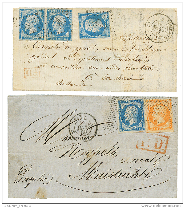 1860 2 Lettres Pour Les PAYS-BAS Avec 20c(n°14)x3 Ou 20c(n°14) + 40c(n°16). TTB. - 1853-1860 Napoleon III