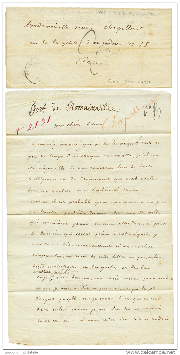 REVOLUTION 1848 Lot 2 Lettres De PRISONNIER "FORT ROMAINVILLE" Et "FORT BICETRE". TB. - Sellos De La Armada (antes De 1900)
