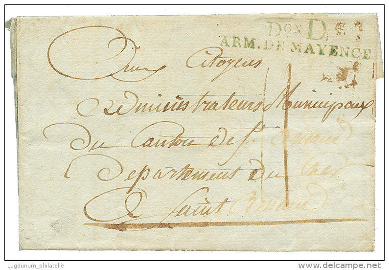 An 7 Don D ARM. DE MAYENCE En Vert Sur Lettre Avec Texte De COBLENTZ. Superbe. - Army Postmarks (before 1900)