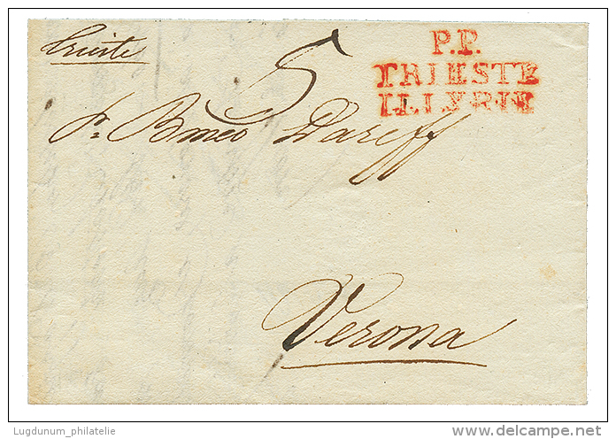 1813 P.P TRIESTE ILLYRIE Rouge Sur Lettre Avec Texte Pour VERONA(ITALIE). TTB. - 1792-1815 : Departamentos Conquistados