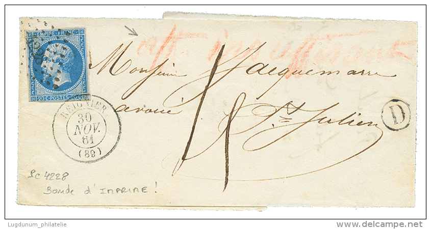 1861 20c(N°14) Pd Obl. PC 4228 + T.15 REIGNIER + Taxe 4 + AFFRT INSUF. Sur Bande D'IMPRIME (RARE) Pour ST JULIEN. TB - Other & Unclassified