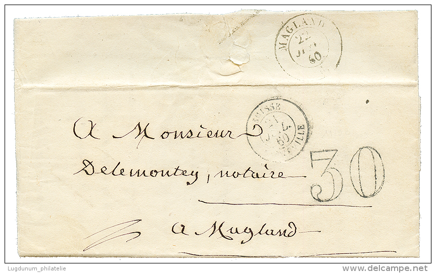 1860 Cachet SUISSE BONNEVILLE + Taxe 30 Sur Lettre De BONNEVILLE Pour MAGLAND(verso Cachet Sarde). TB. - Autres & Non Classés