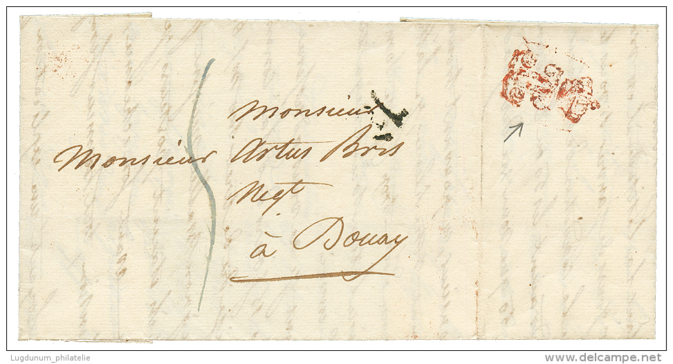 PARIS : 1824 Monogramme Rouge De CHARLES X (LEGENDRE N°1627) Au Verso D'une Lettre De PARIS Pour DOUAI. RARE. Superb - 1801-1848: Précurseurs XIX