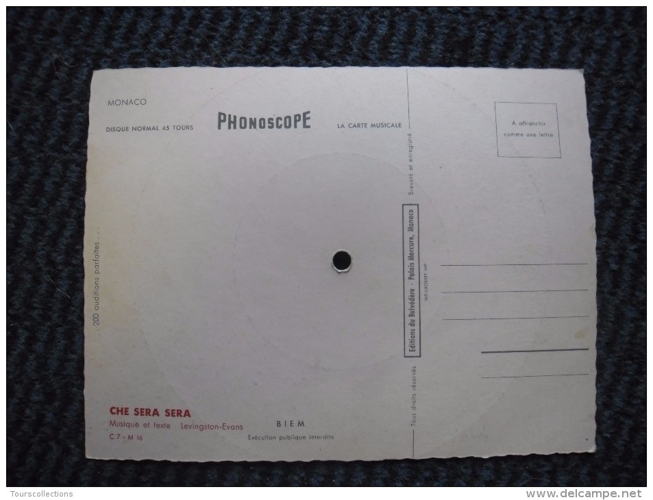 PHONOSCOPE De 1958 Carte Disque 45 Tours - Monaco -  Musique Levingston Evans - Che Sera Sera - Limitierte Auflagen