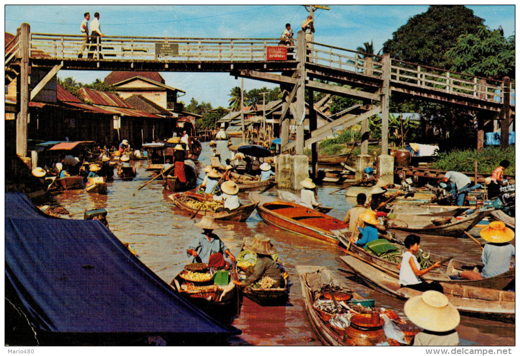 BANGKOK  FLOATING MARKET AND WOODEN BRIDGE       (VIAGGIATA) - Tailandia