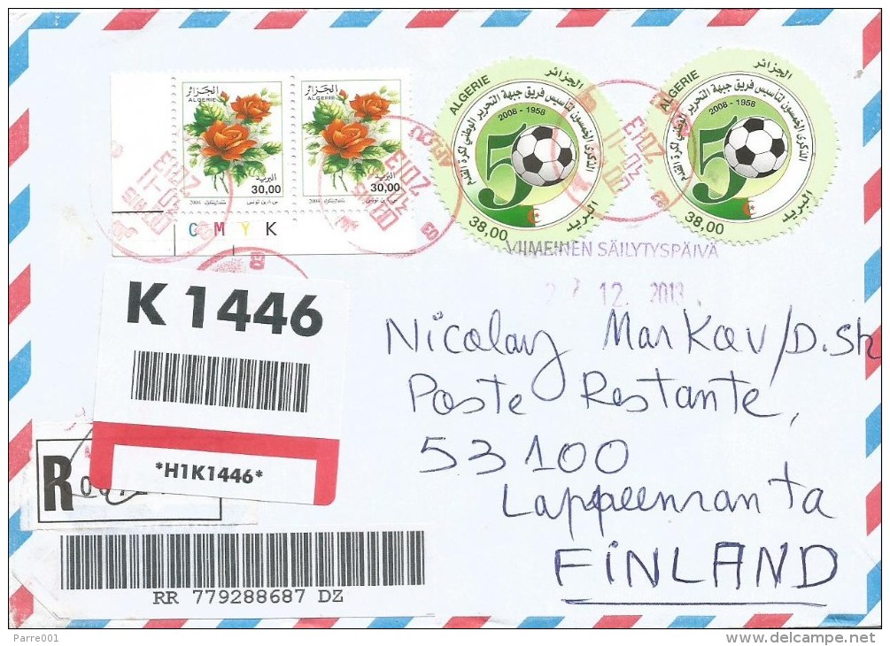 Algeria 2013 Aflou Football Soccer Rose Barcoded Registered Cover - Africa Cup Of Nations