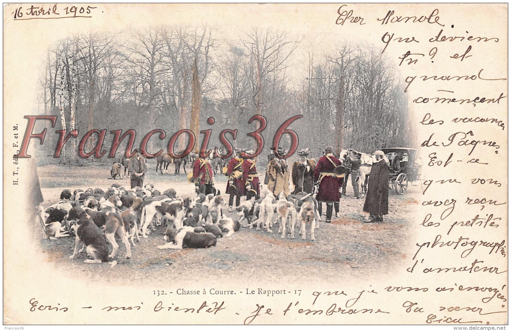 Chasseurs Chasse à Courre Meute De Chiens - Le Rapport - Supposé Fontainebleau - 1905 - Jagd