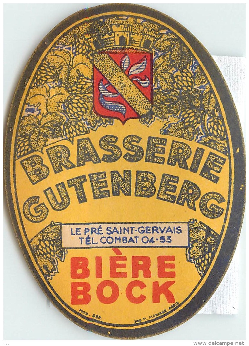 ETIQUETTE DE BIERE . BRASSERIE GUTENBERD . BIERE ROCK . LE PRE SAINT GERVAIS . - Other & Unclassified