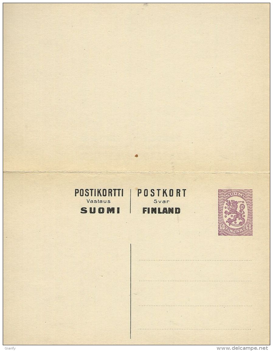 FINLANDIA FINLAND 60 P + 60 P 1920 MED BETALT SVAR NEW - Postal Stationery
