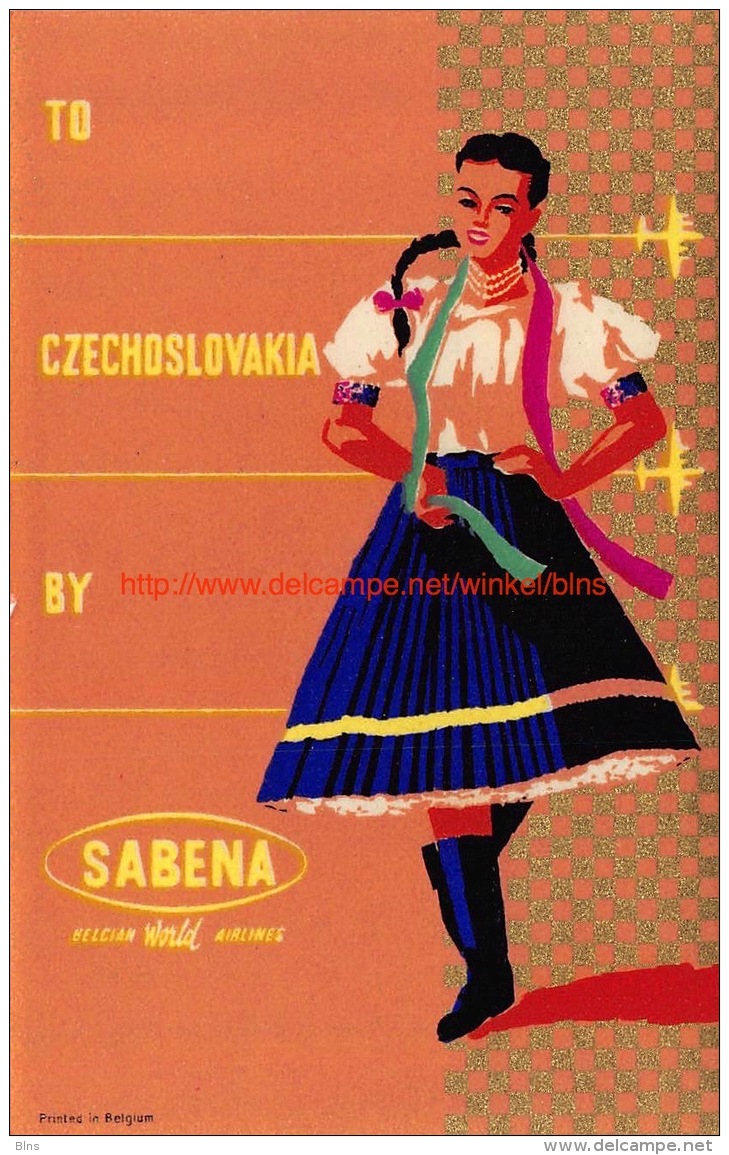 To Czechoslovakia By Sabena - Baggage Etiketten