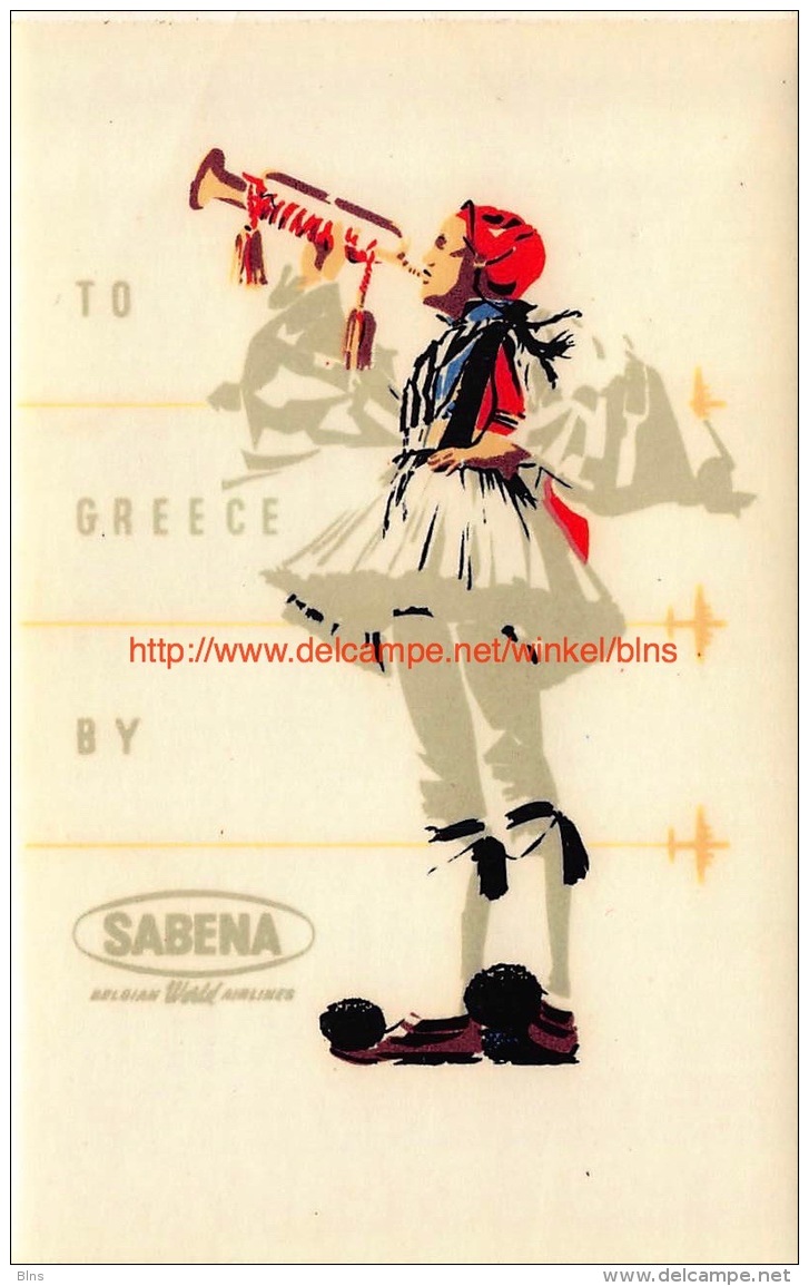 To Greece By Sabena - Aufklebschilder Und Gepäckbeschriftung